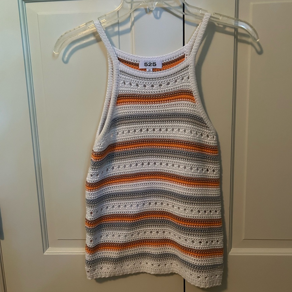 525 America Striped Crochet Tank Top - White, Gray, Orange